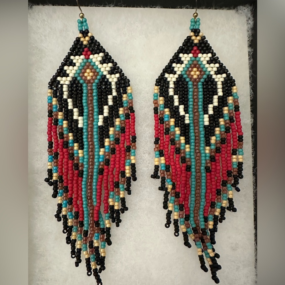 Handcrafted Beaded Dangle Earrings - Multicolor
